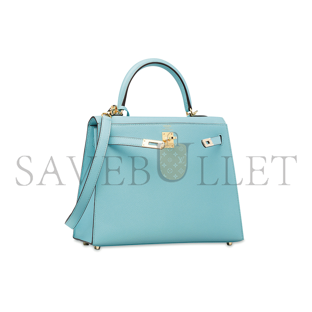 HERMÈS MACARON BLUE KELLY 25 WITH GOLD HARDWARE (25*17*7cm)